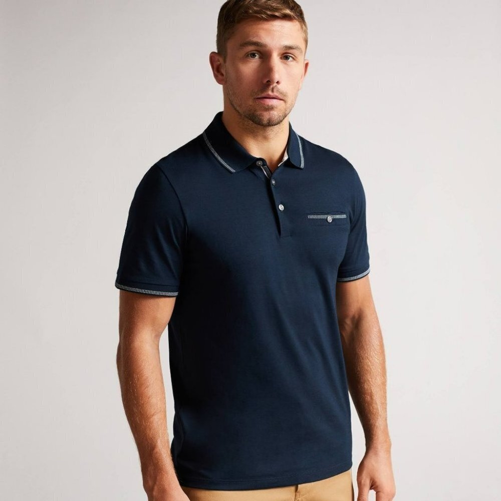 Ted Baker Men's Navy Tortilla Slim Fit Tipped Pocket Polo size ~M